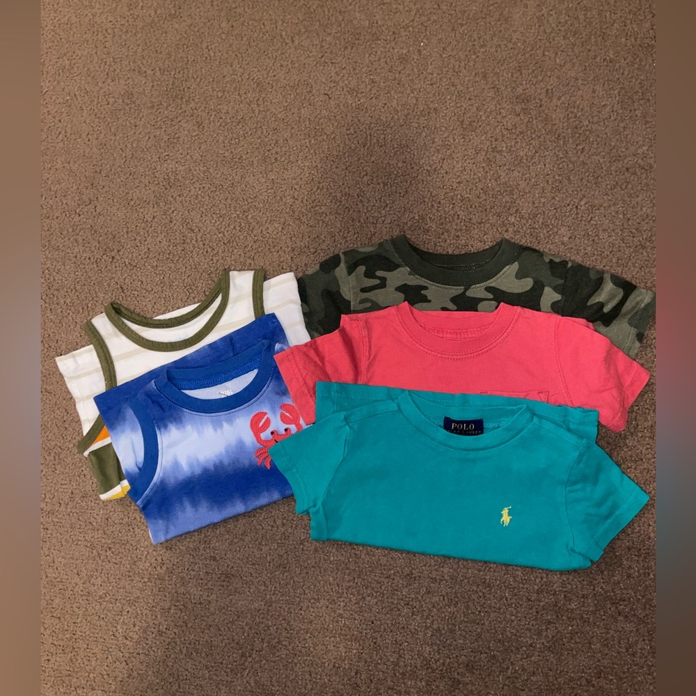 Bundle of 5, different brand, toddler boy shirts, all size 18 month